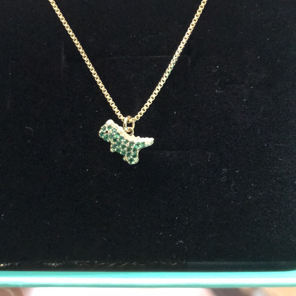 18K gold plated Green zircon Dinosaur necklace - Picture 1 of 2